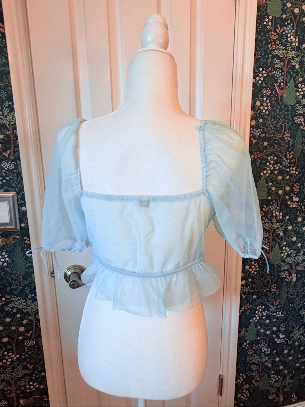 Light Blue Sheer Peplum Tie-Front Top - Picture 3 of 4